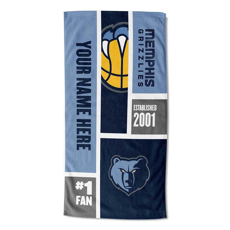 [Personalization Only] OFFICIAL  Colorblock Personalized Beach Towel - Memphis Grizzlies_voghion.com