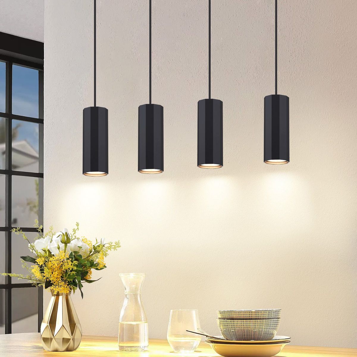 Glitzerlife Hängelampe Esstisch Schwarz 4 Flammig - Pendelleuchte GU10 Industrial Esszimmerlampe Hängend Metall Moderne Hängeleuchte Für Innen Küche Schlafzimmer_voghion.com