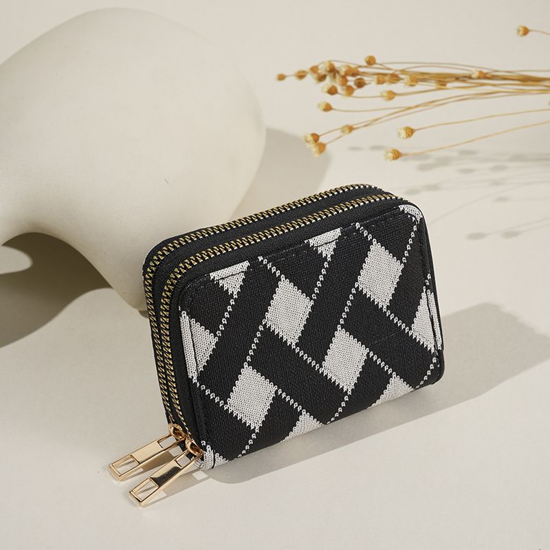 Wallet Card Cases Summer New Fashion Accordion Card Holder Simple Striped Wallet Travel Portable Double Zipper Multiple Card Slots_voghion.com