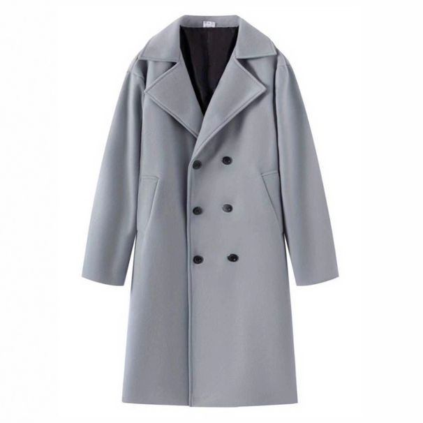 Herrenbekleidung Neuer zweireihiger Woll-Trenchcoat für Herren, mittellanger, schmaler, lässiger Wollmantel_voghion.com