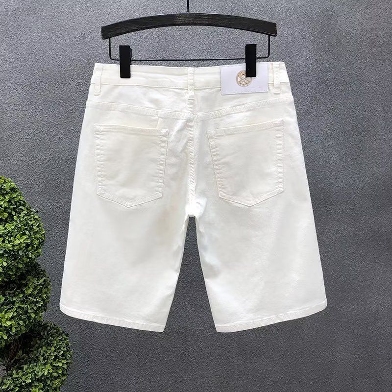 Pantalones cortos vaqueros juveniles súper elegantes para hombre, de verano, finos, nuevos vaqueros blancos de cinco puntos de 2024._voghion.com