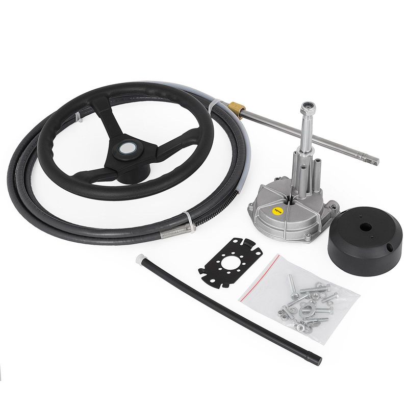 VEVOR Outboard Steering System 14' Outboard Steering Kit 14 Feet Boat Steering Cable With 13" Wheel Durable Marine_voghion.com