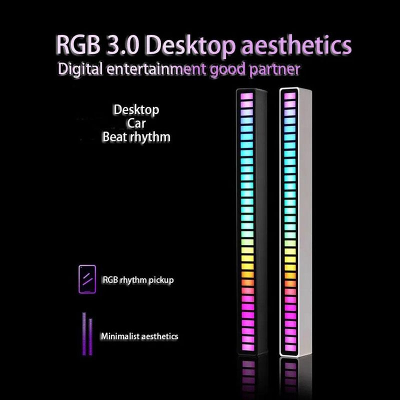 Atmosphärenlicht für das Auto zum Aufnehmen, LED-Sprachsteuerung mit App, Bluetooth-RGB-Farblicht mit Rhythmussensor für den Desktop des Computers_voghion.com