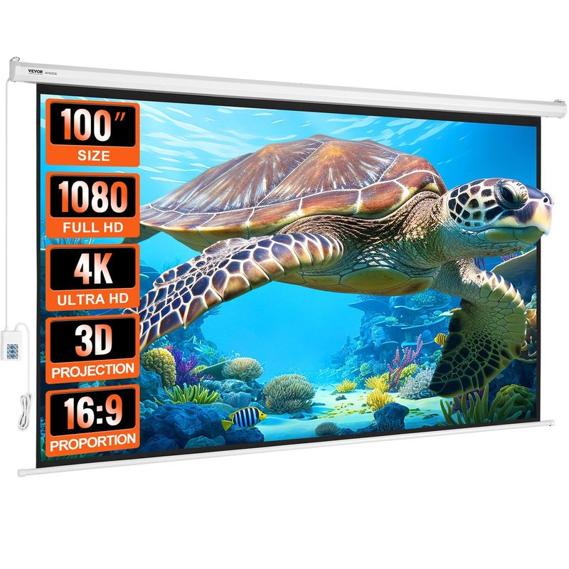 VEVOR Motorized Projector Screen 100 Inch, 16:9 4K 1080 HD Automatic Projection Screen, Electric Projector Screen With Remote Control, Wall Mount Movie Screen For Family Home Office Theater_voghion.com