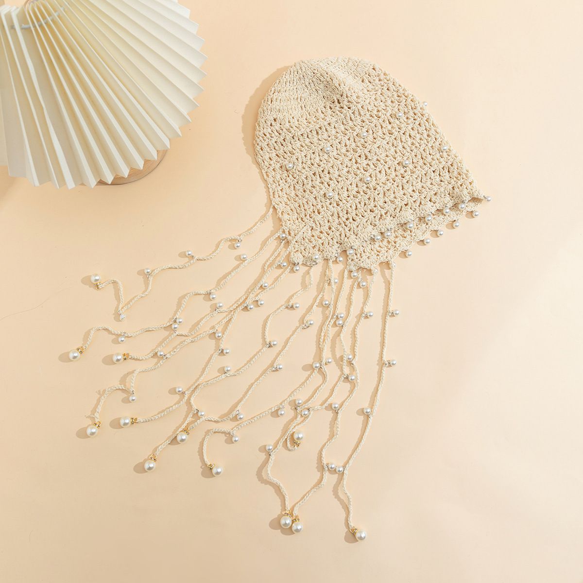 New Style Exotic Hollow Pearl Tassel Knitted Pullover Hat Retro Literary Folk Style Fisherman Hat_voghion.com