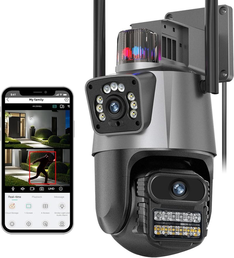 Security Camera Outdoor, Dual Lens PTZ Wireless Outside Cameras for Home Security,IP66 Waterproof, AI Tracking, Light Alarm, Color Night, 2-Way Talk