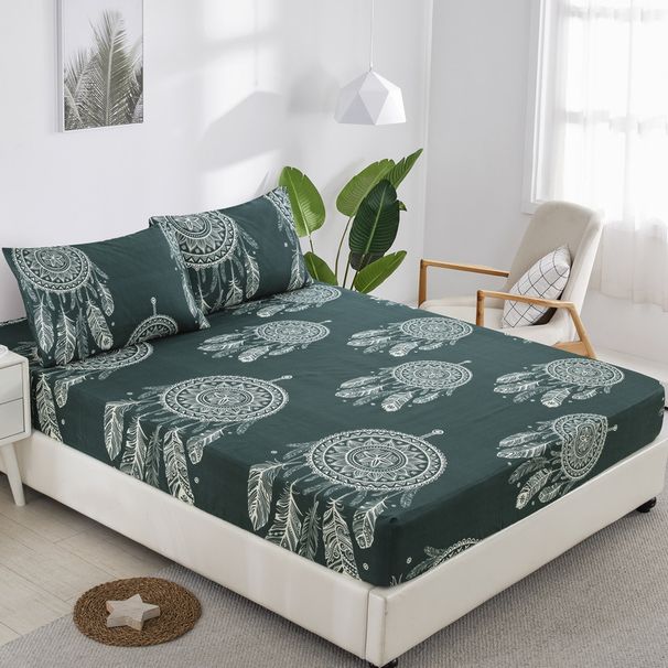 Green Dreamcatcher Bohemian Bed Skirt - 3D Jacquard Polyester Bed Cover For Stylish Bedroom Decor_voghion.com