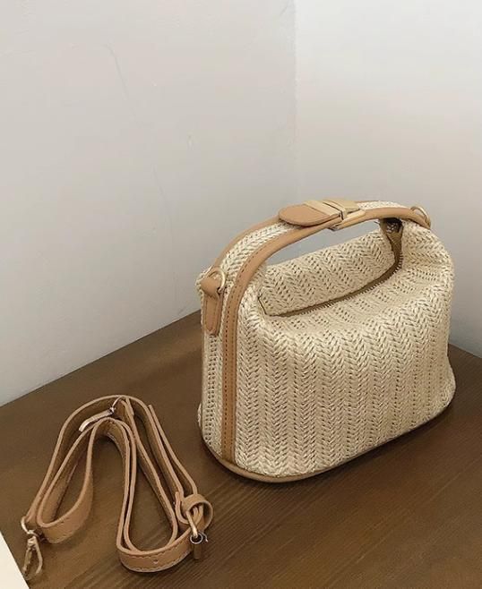 Bucket Straw Woven Small Casual Women's Handbag Tote Shoulder Crossbody Bag 2025 Spring New Model_voghion.com