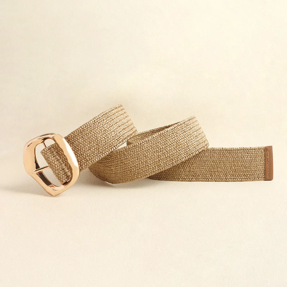 New Fashion Gold Elastic Dress with Wide Waist Belt and Versatile Decoration, Geometric Exaggeration of Waistband_voghion.com