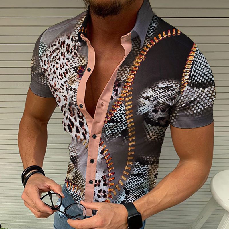 Print Casual Short Sleeve Shirt, Men's Shirt For Summer Vacation Resort_voghion.com