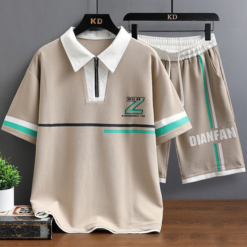 Traje de estudiante con mangas para hombre, ropa de verano para adolescentes guapos, holgado, para niños grandes_voghion.com