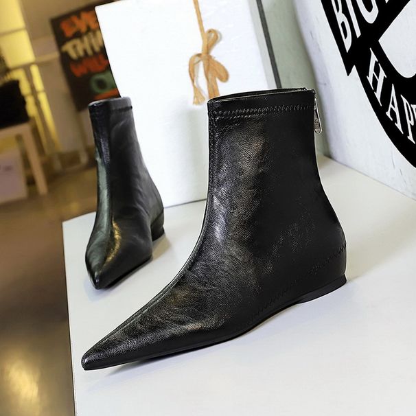 Damen-Stiefeletten im Vintage-Stil mit spitzer Zehenpartie, niedrigem Blockabsatz und Reißverschluss hinten, bequeme Stiefeletten aus PU-Leder für den Winter, stilvoll und schlank machend_voghion.com