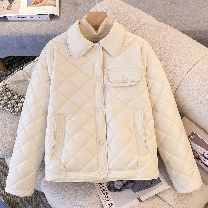 ​​Women's Winter Padded Jacket With Down Alternative, Short Puffer Coat, Stand Collar, Slim Fit, Lightweight & Warm, Black/Beige​_voghion.com