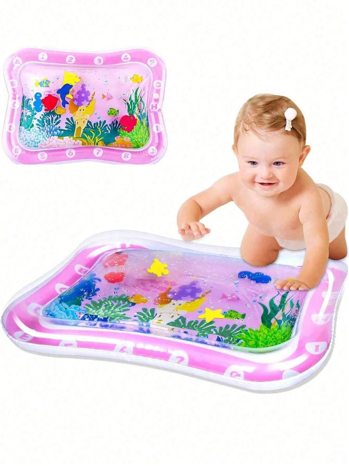 1pc Inflatable Tummy Time Mat, Infant Water Play Mat For 3-24 Months Baby, Strengthens Baby Muscle, Portable Pink Baby (Random Floating Sea Creatures_voghion.com