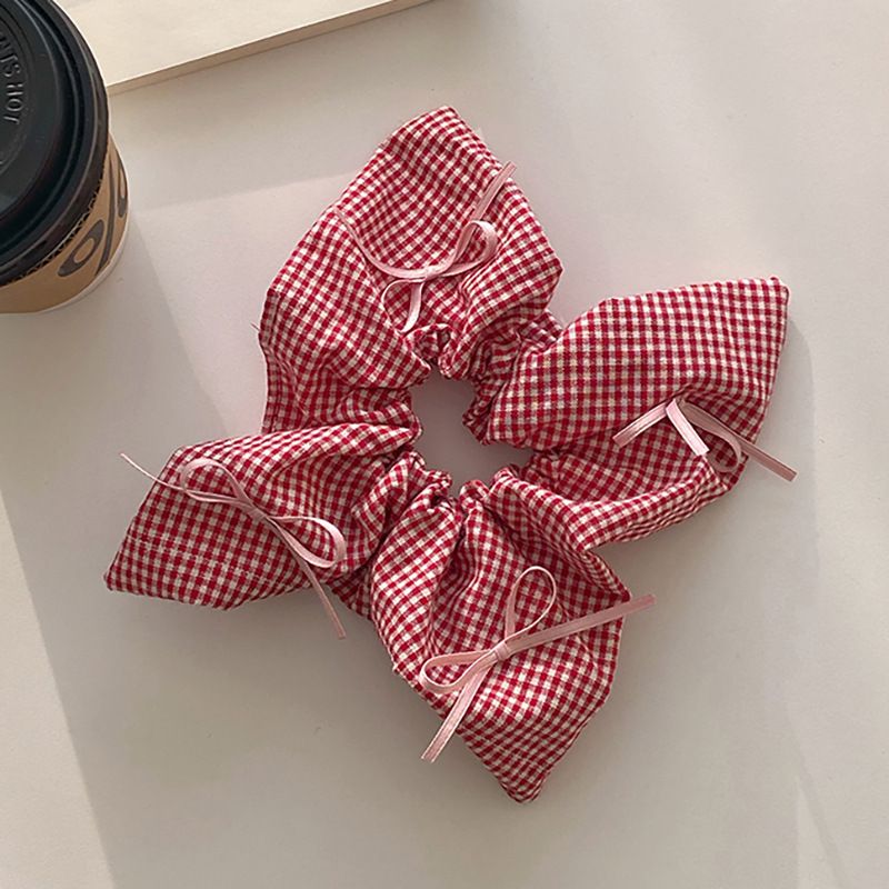 Ballet Style Bow Large Intestine Ring Women's 2024 New Niche Design Plaid Square Headband Ball Hair Accessories_voghion.com