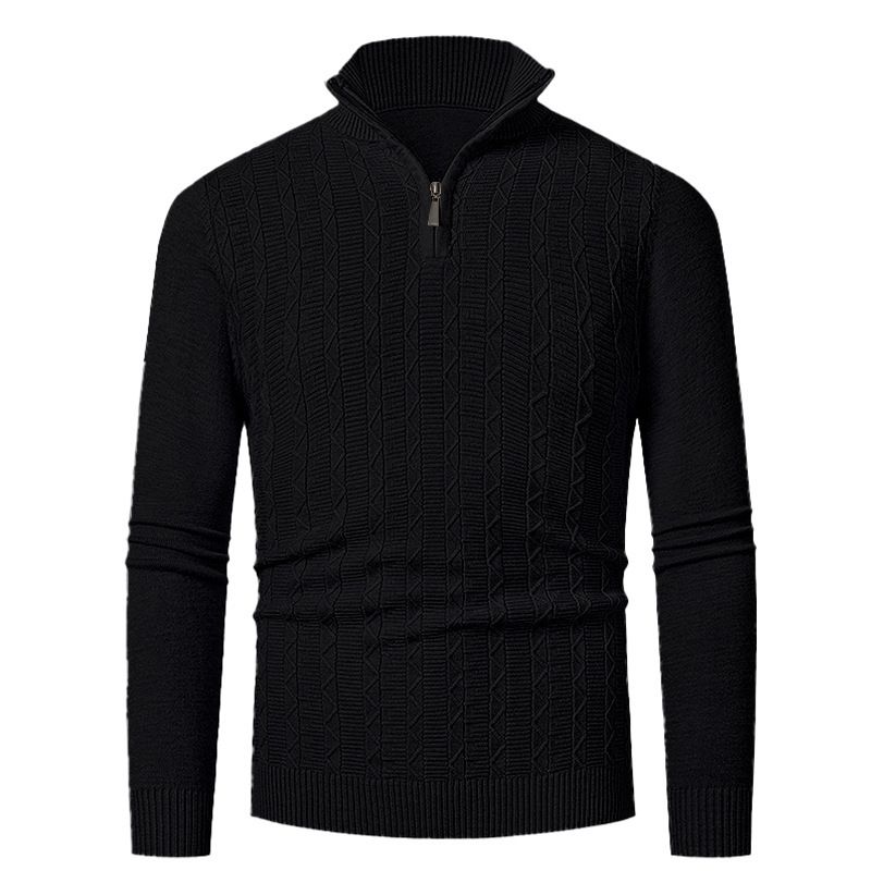 American Style Casual Half Zip Collar Thin Sweater Jacket Men's Autumn And Winter Simple Pullover Jacquard Sweater_voghion.com