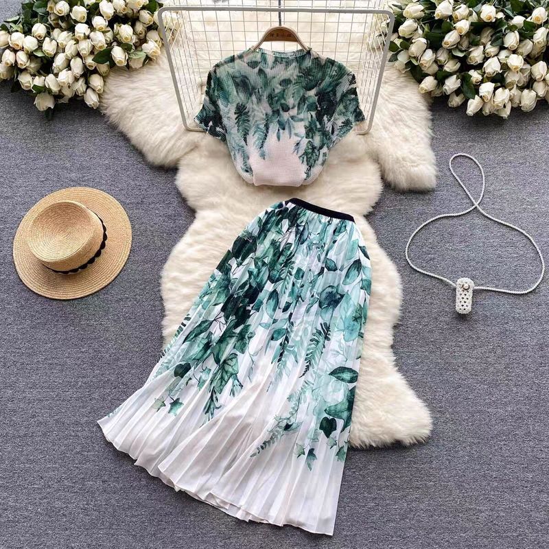 Neue Nische für Damen: Schweres Plissee-Chiffon-Top + vielseitiger Rock, zweiteiliges Set, Trend_voghion.com