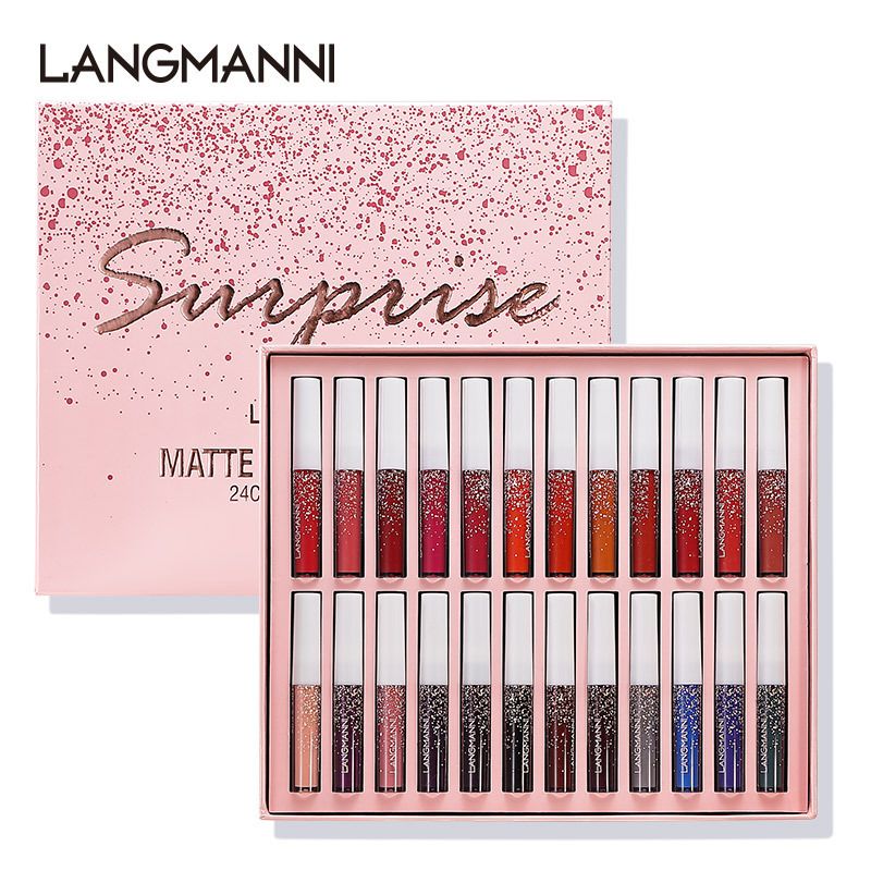 Set di trucco per rossetto opaco Liguid da 24 pezzi, set di matite per labbra, lucidalabbra colorati vivaci, resistente e impermeabile, lucidalabbra antiaderente_voghion.com