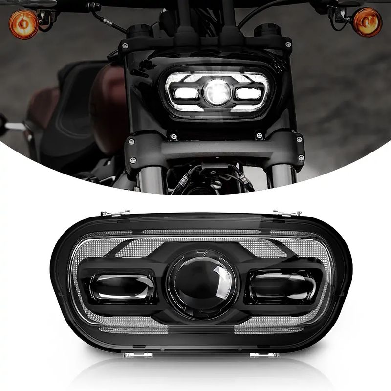 Faro LED para motocicleta de 9,8" con luces altas y bajas DRL para Harley Fat Bob 2008-2019, faro delantero con marca E, luz de conducción._voghion.com