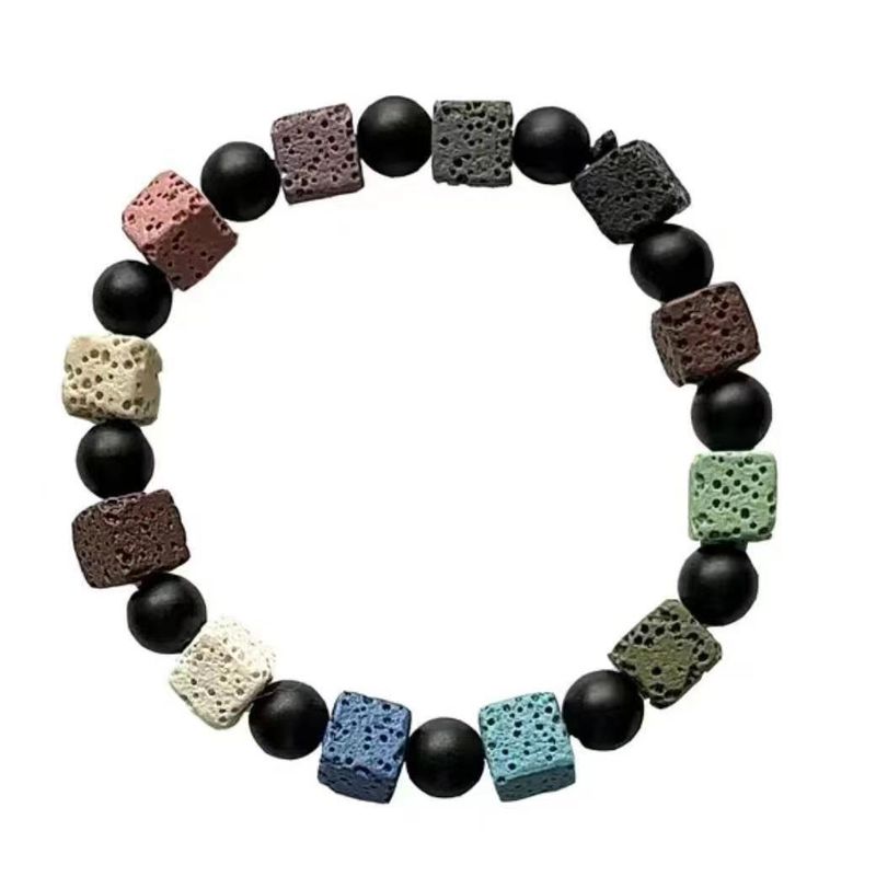 Bracciale in pietra vulcanica con otto dadi neri Bracciale di alta qualità da uomo Gioielli da mano regolabili da donna_voghion.com
