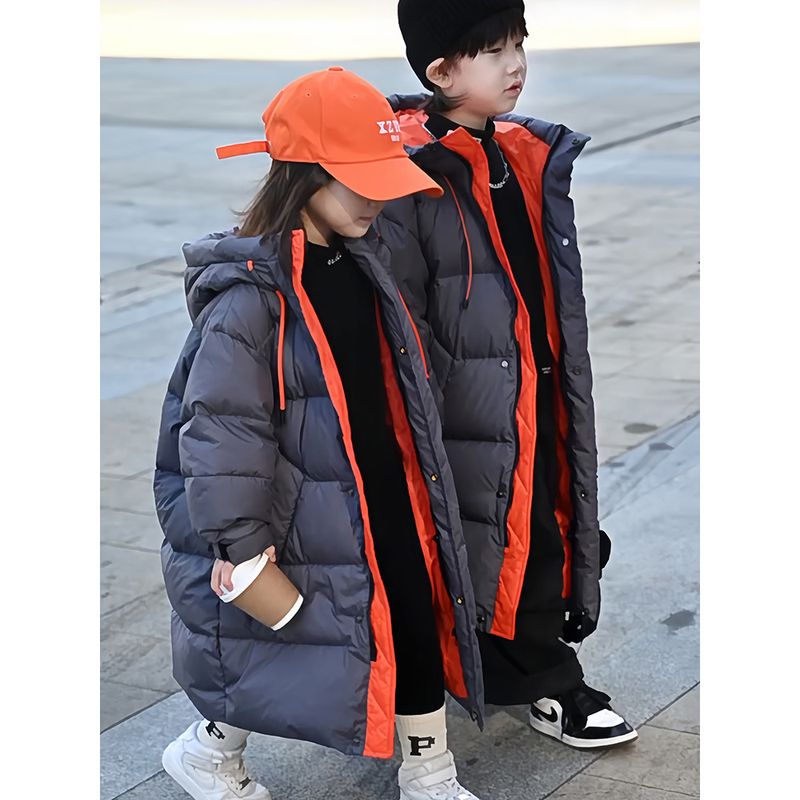Korean New Men's and Women's Clothing 2024 Winter Long Down Cotton Jacket Over Knee Middle Size Children's Coat Fashion_voghion.com