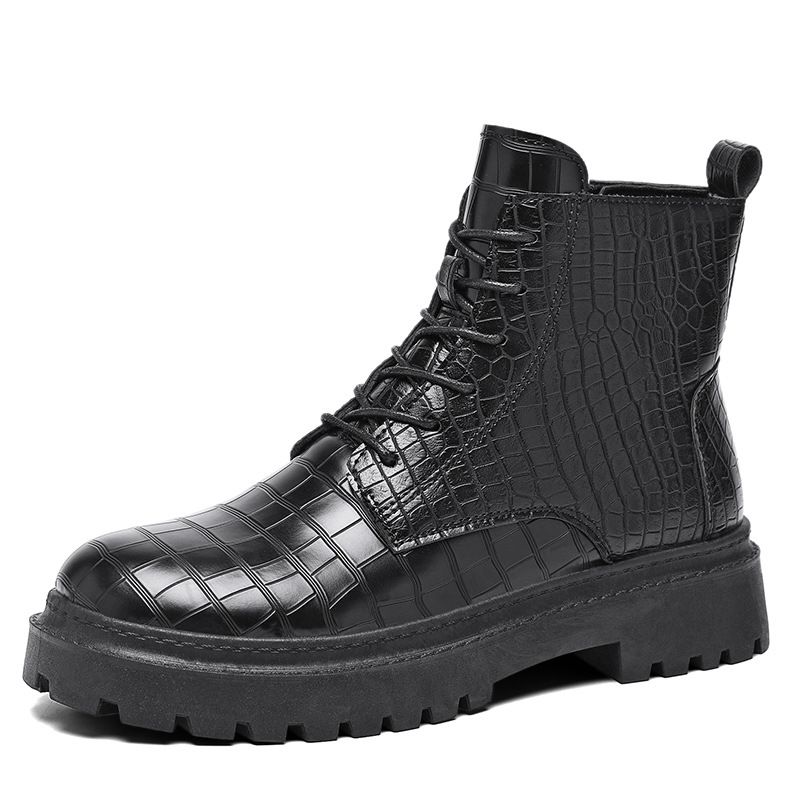 Herren-Stiefeletten im Retro-Stil mit dicker Sohle und seitlichem Reißverschluss – modische Freizeitstiefel aus PU-Leder zum Schnüren und Erhöhen der Körpergröße_voghion.com