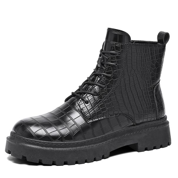 Herren-Stiefeletten im Retro-Stil mit dicker Sohle und seitlichem Reißverschluss – modische Freizeitstiefel aus PU-Leder zum Schnüren und Erhöhen der Körpergröße_voghion.com