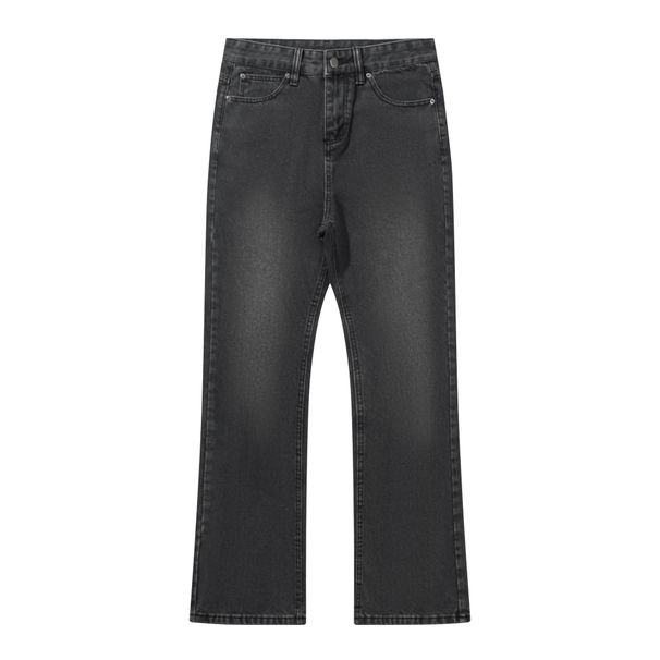 Herrenbekleidung, verwaschen, Used-Look, grau, gerades Bein, lässig, vielseitig, modisch, schlicht, ausgestellte Jeans_voghion.com