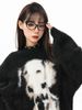 Maglione in velluto di visone maculato nero per donna, in morbido mohair, lavorato a maglia di media lunghezza, autunno inverno_voghion.com