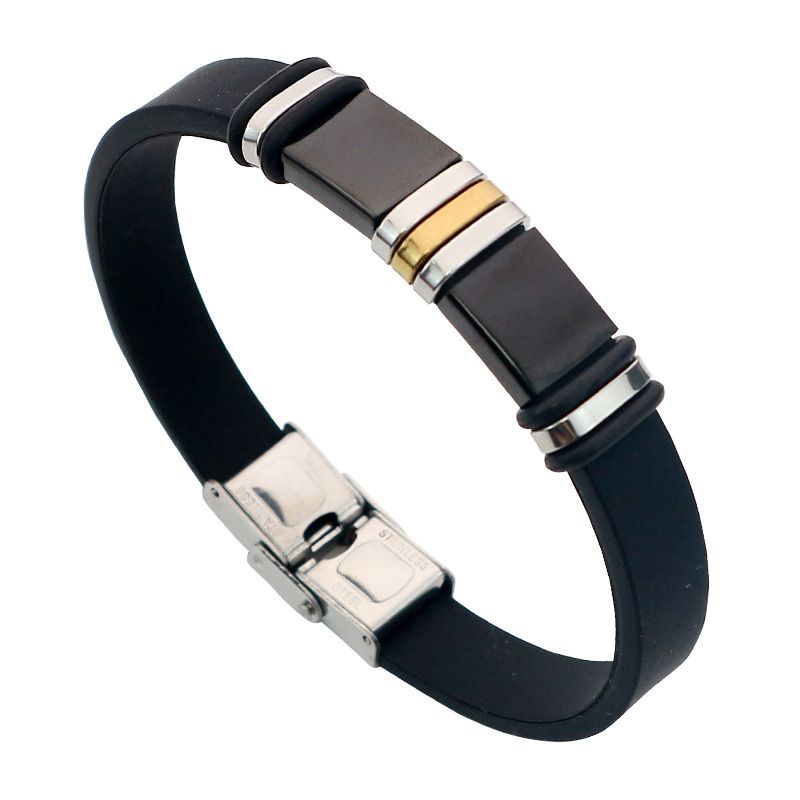 Bracciale da uomo in acciaio al titanio con incisione liscia e semplice, stile hip-hop, in silicone e acciaio inossidabile, alla moda_voghion.com