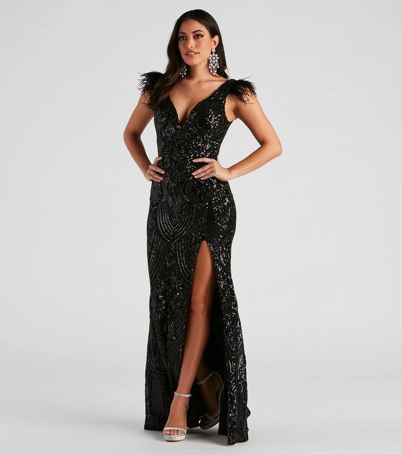 Women's clothing fashion slimming high-density sequin banquet evening dress_voghion.com