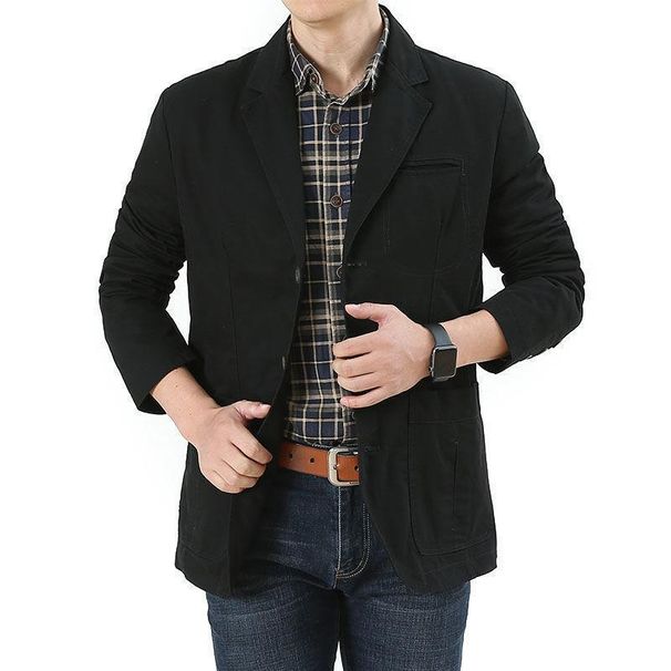 Men's Relaxed Fit Blazer Jacket - 100% Cotton Casual Suit Coat With Notch Lapel, Stretch Comfort For Big & Tall, Business Casual Outerwear_voghion.com
