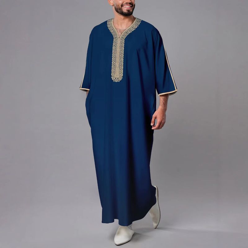 Abbigliamento maschile Nuovo musulmano Manica media Ricamo Stile nazionale Marocchino Uomo Veste Tasche laterali_voghion.com