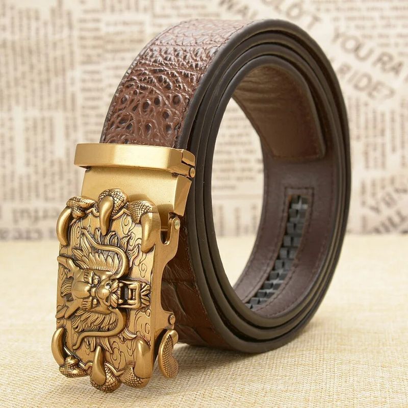 HOT Fashion Brand Genuine Leather Belt Business Trouser Strap Pant Ceinture Homme Cowskin Dragon Automatic Buckle Cowhide_voghion.com