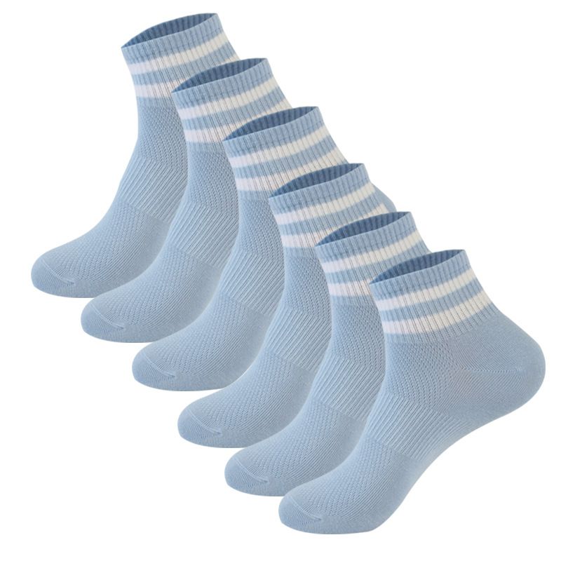 Sport Socks Two Bar Sports Socks Thin Mesh Women's Boat Socks Student Striped Short Tube Socks Breathable Cotton Socks_voghion.com