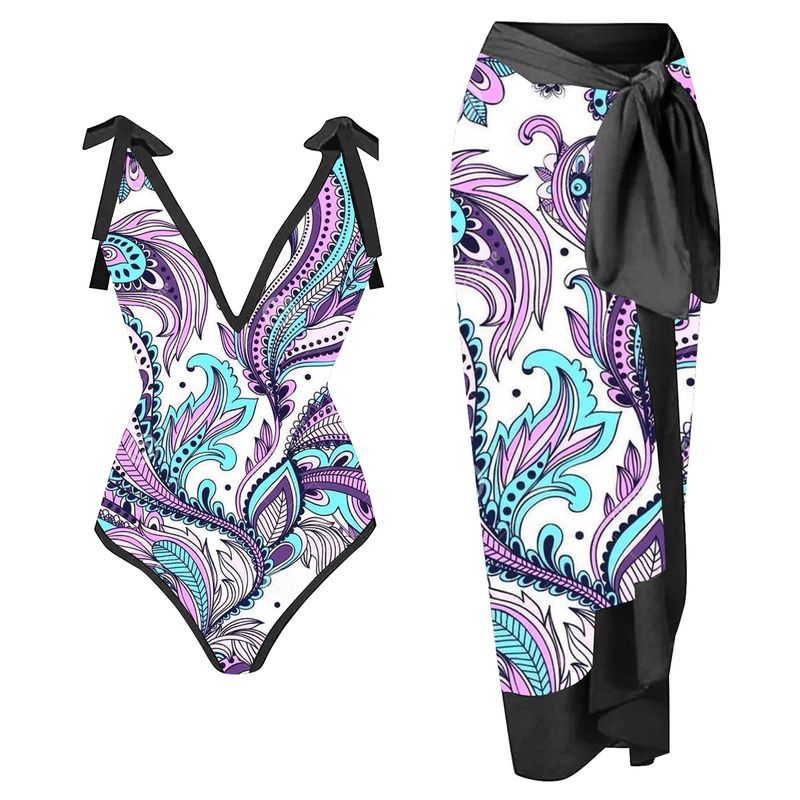 Maillot de bain deux pièces imprimé pour femme, nouvelle version, jupe couvrante conservatrice_voghion.com