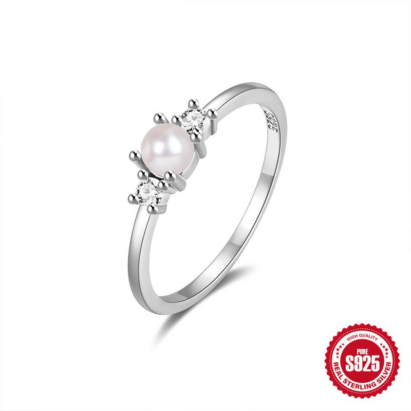 Fashion Diamond S Pure Silver Trendy Heart Pearl Zircon Women Minimalist Style Light Luxury High-end Sense Ring_voghion.com