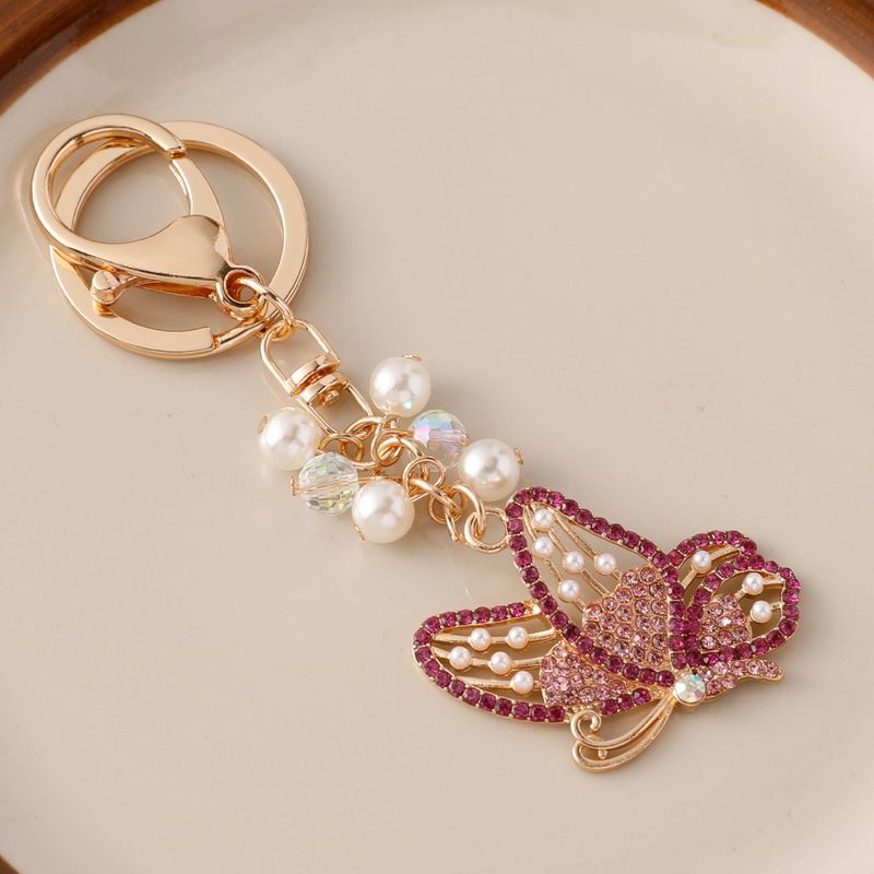 Korean Version Creative Crystal Inlaid Diamond Butterfly Car Keychain Women's Bag Accessories Pendant Small Gift_voghion.com