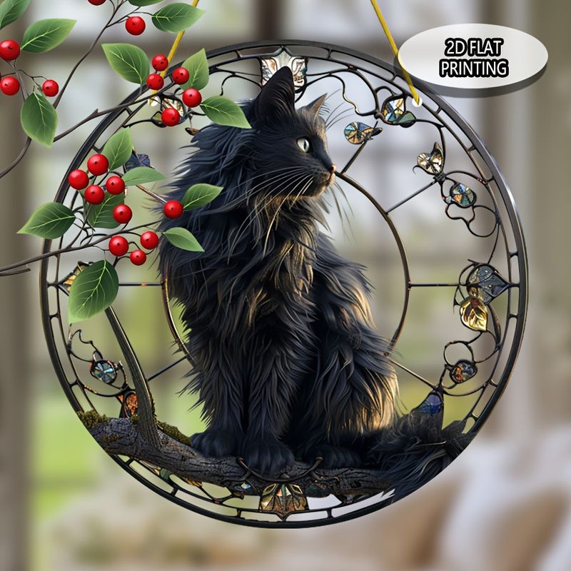 8x8in Cat On Branch Suncatcher - Colorful Acrylic Window Decor For Garden & Home - Perfect Gift For Cat Lovers_voghion.com