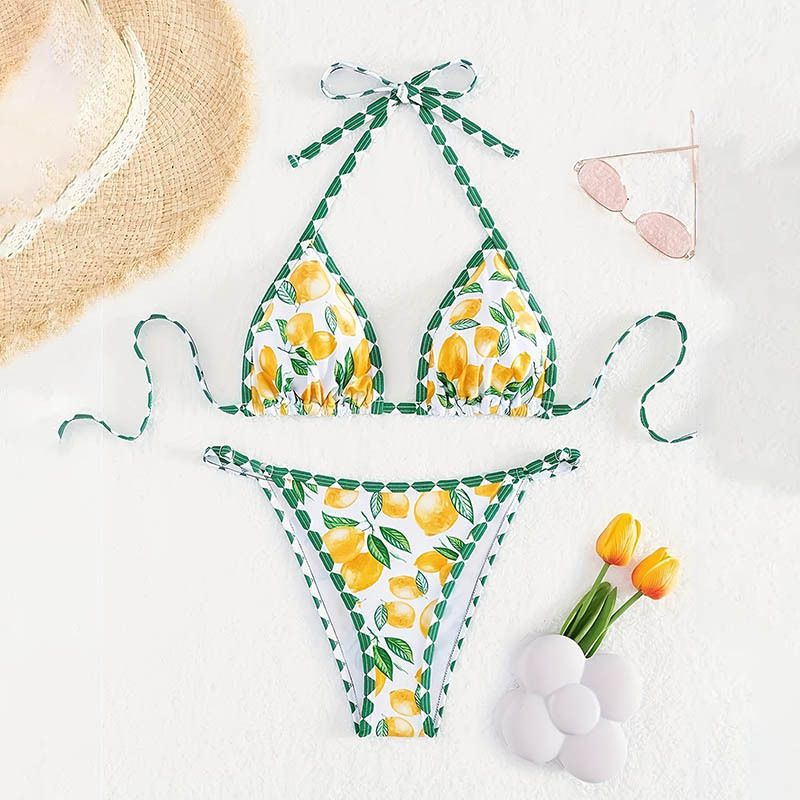 Maillot de bain imprimé à lacets pour femme, vêtements de plage, source chaude, bikini_voghion.com