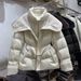 Women's Quilted Puffer Jacket – Thickened Short Coat With Faux Shearling Trim, Oversized Fit & Belted Waist (Khaki/Black/Cream/Brown, M-XXL)_voghion.com