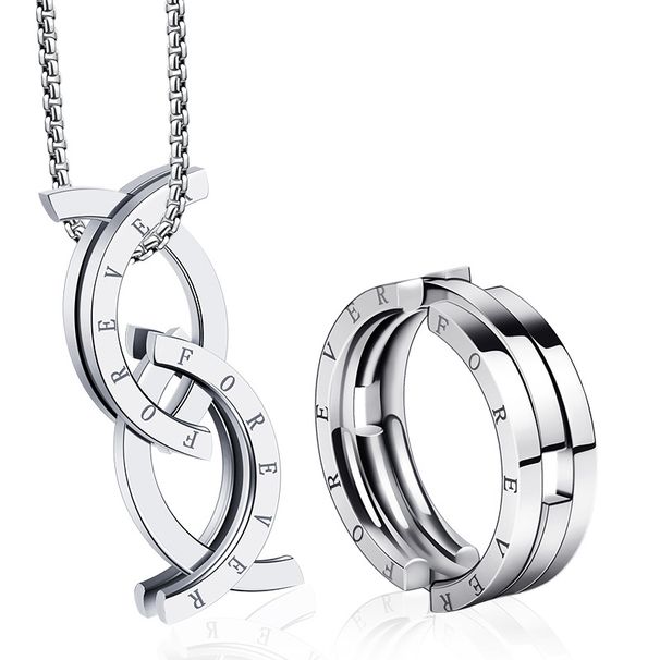 Collana con ciondolo geometrico in acciaio inossidabile da uomo con anello regolabile a forma di pesce che si bacia, set di gioielli ipoallergenici e antiossidante per l'uso quotidiano_voghion.com