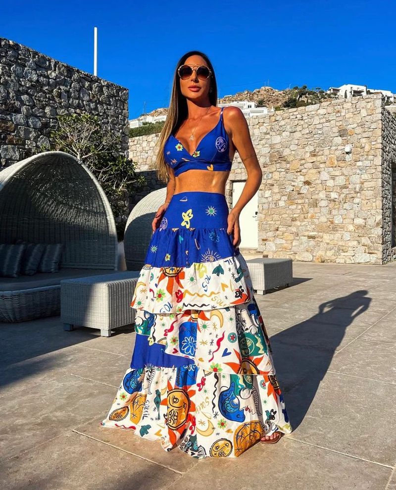 Damenbekleidung Leinen Sexy Urlaubsstil Sling Cake Rock Zweiteiliges Set_voghion.com