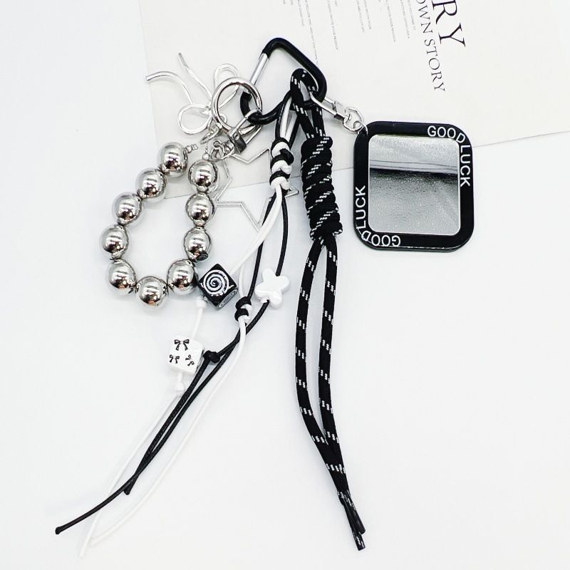Love Five Pointed Star Mirror Beaded Keychain Bag Accessories Mobile Phone Chain Pendant Ornaments_voghion.com