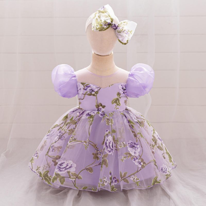 Baby Girls' Clothing One Year Old Birthday Princess Dress Mesh Dress Girl Wedding Dress Printed Puff Sleeve Children's Dress_voghion.com