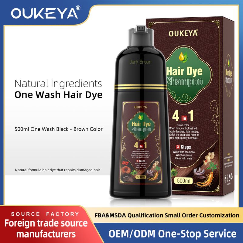 OUKEYA Natuurlijke Haarverf Shampoo voor Grijsdekking - 4-in-1 Kleur-, Conditionerings- en Versterkende Formule met Langdurige Bruine Kleur (500 ml)_voghion.com