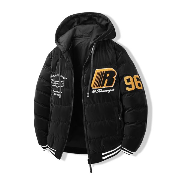 Men's Reversible Hooded Puffer Jacket With Embroidery, Loose Fit, Detachable Hood, Winter Warm Coat For Streetwear & Outdoor_voghion.com