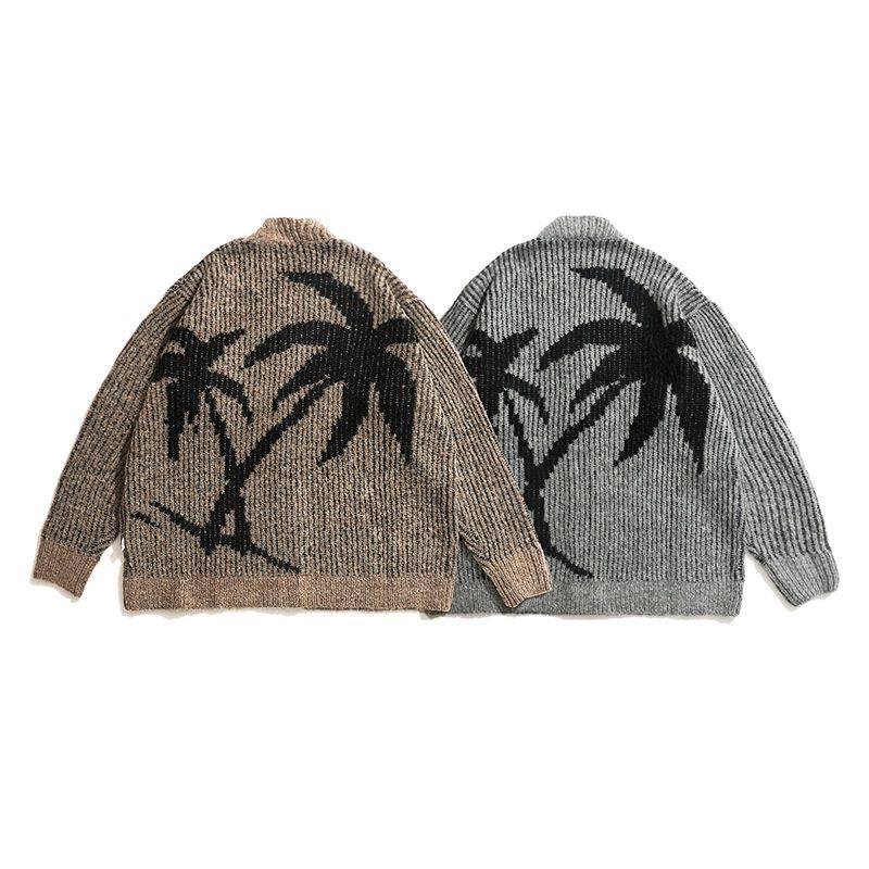 Lunar Apex 2024 Autumn New Coconut Tree Cardigan Knitted Sweater For Men_voghion.com