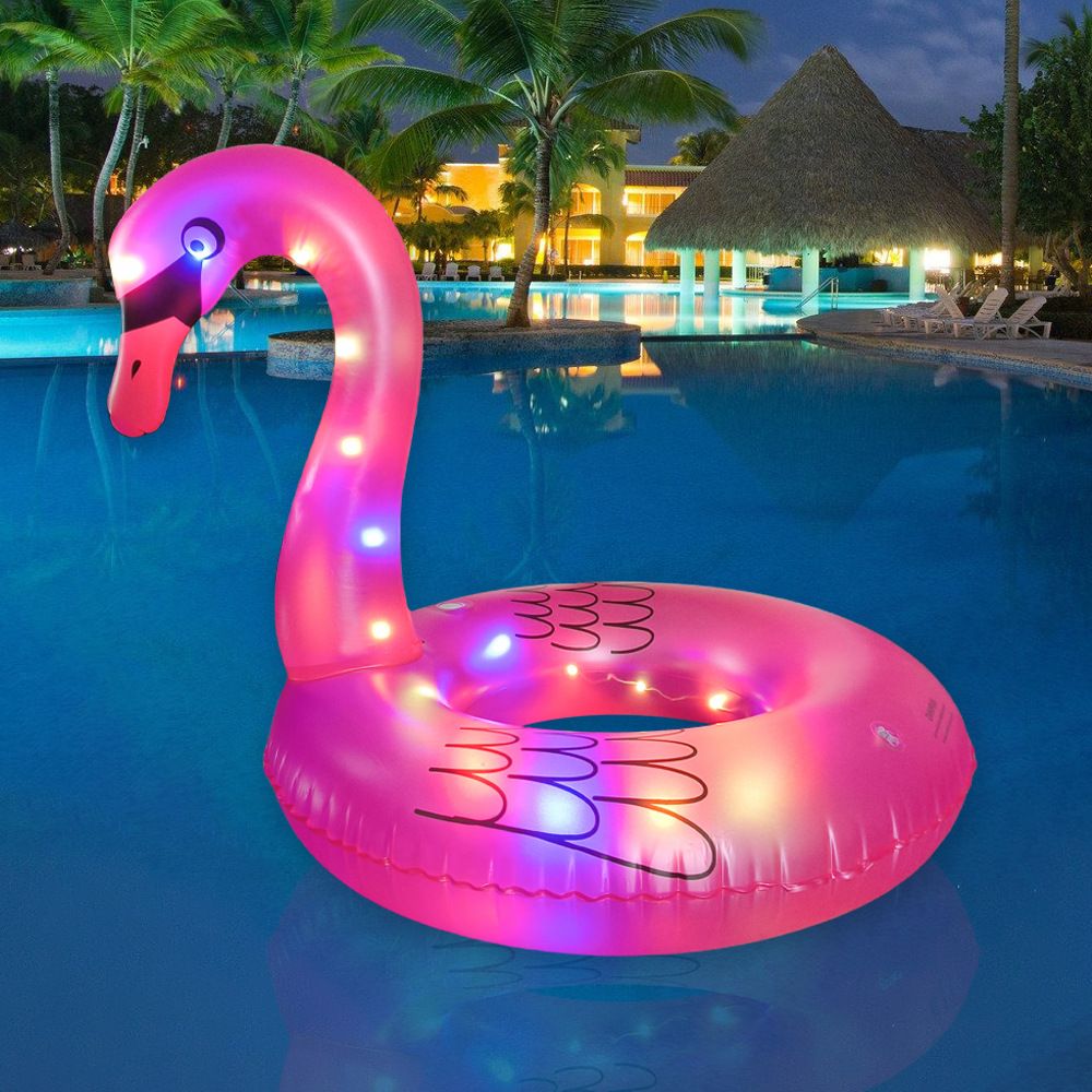 LED Swan & Flamingo Pool Floats - Inflatable Water Seat With Lights (Glow In Dark Non-Toxic PVC Max 300lbs Summer Party Decor Includes Repair Kit)_voghion.com