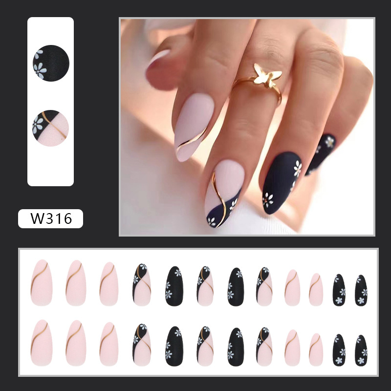 Matte texture almond temperament small flower enhancement Instagram style fake wearing special nail sheet_voghion.com
